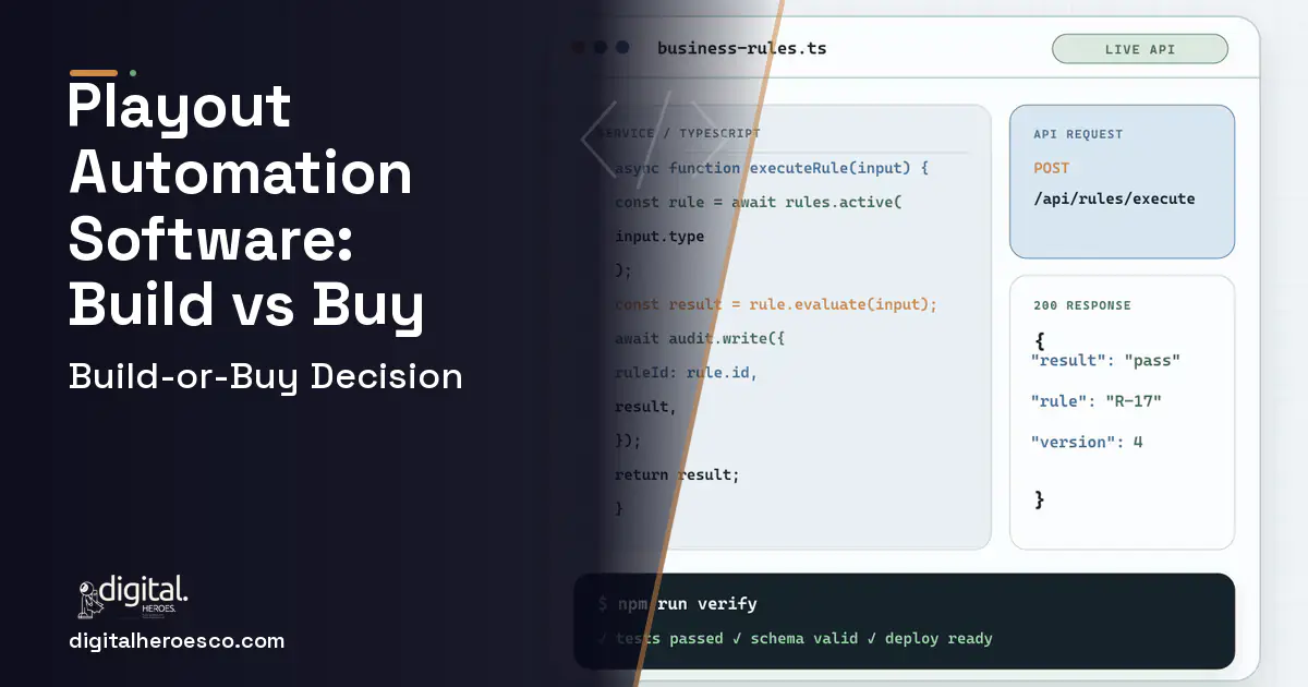 Custom Software Development code editor and API illustration for Playout Automation Software Build vs Buy Guide.