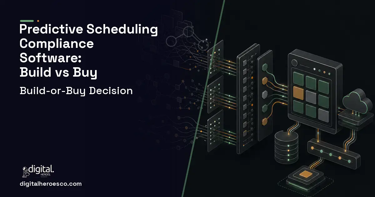HR Software Development workflow illustration for Predictive Scheduling Compliance Software Build vs Buy Guide.