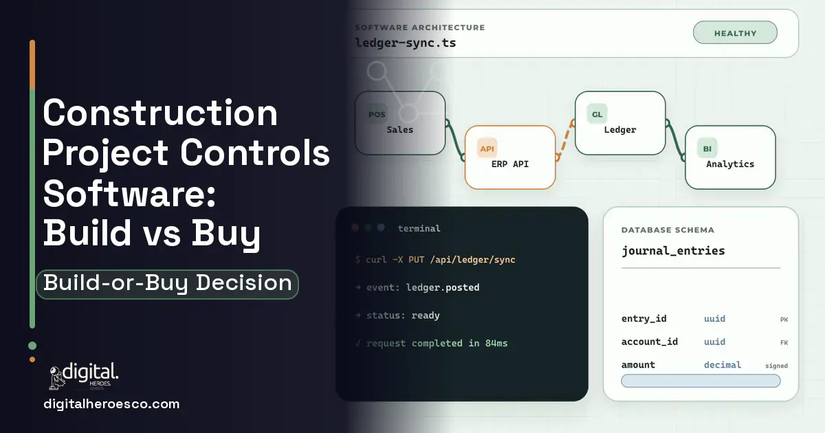 ERP Development architecture and database illustration for Construction Project Controls Software Build vs Buy Guide.