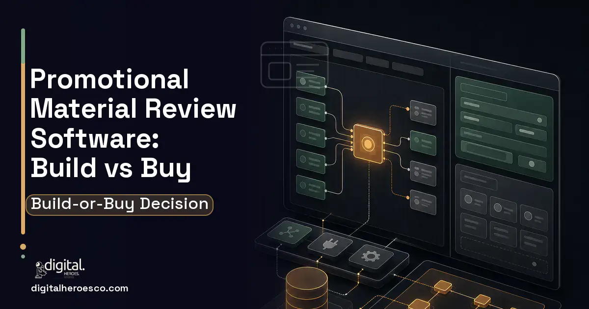 Internal Tools Development product interface illustration for Promotional Material Review Software Build vs Buy Guide.