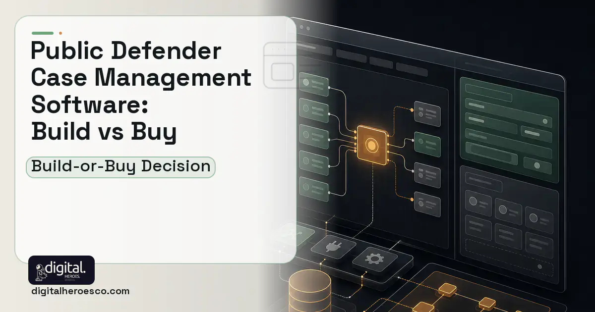 Internal tools product interface illustration for Public Defender Case Management Software Build vs Buy Guide.