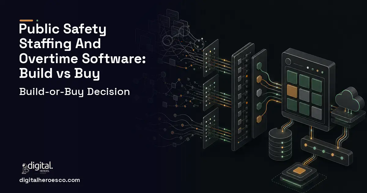 HR Software Development workflow illustration for Public Safety Staffing AND Overtime Software Build vs Buy Guide.