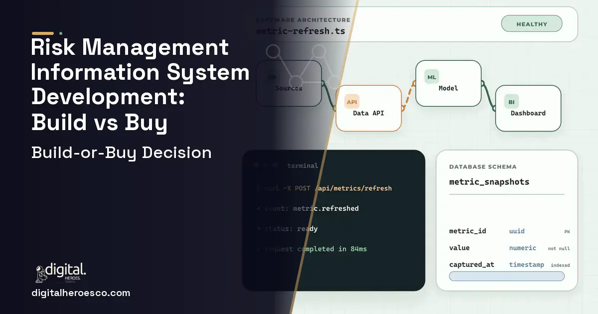 BI Dashboard Development architecture and database illustration for Risk Management Information Build vs Buy Guide.