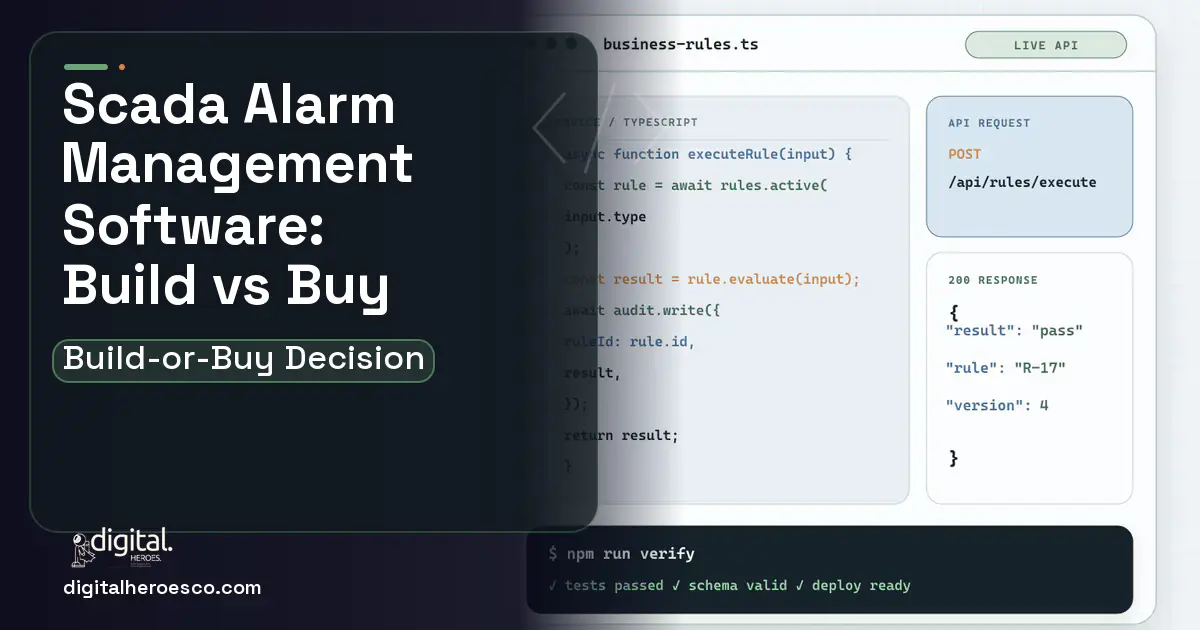 Custom Software Development code editor and API illustration for Scada Alarm Management Software Build vs Buy Guide.