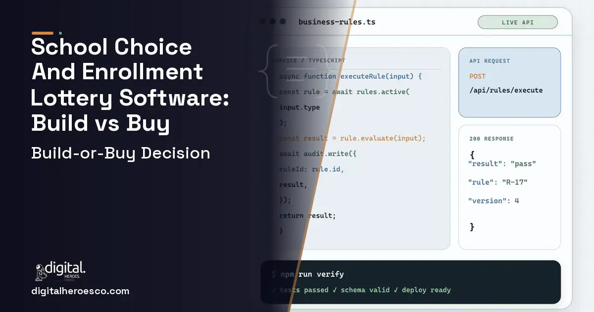 Custom software code editor and API illustration for School Choice AND Enrollment Lottery Software Build vs Buy Guide.