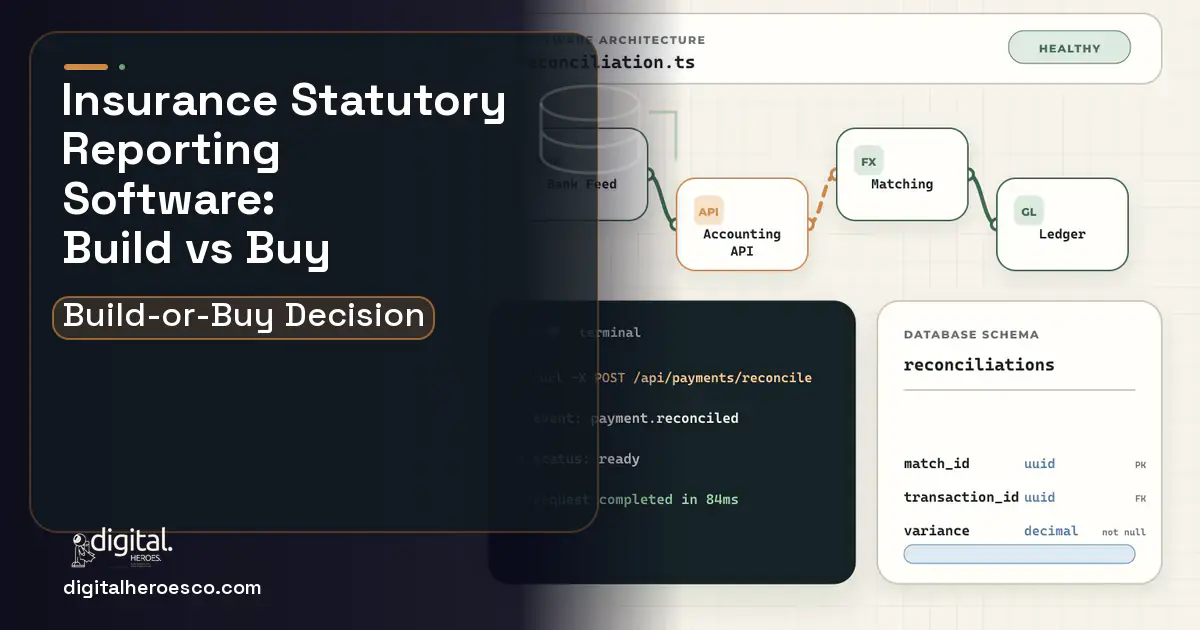 Accounting Software architecture and database illustration for Insurance Statutory Reporting Build vs Buy Guide.