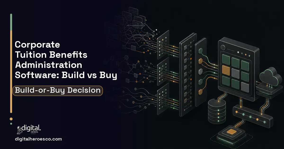 HR Software Development workflow illustration for Corporate Tuition Benefits Administration Software Build vs Buy Guide.