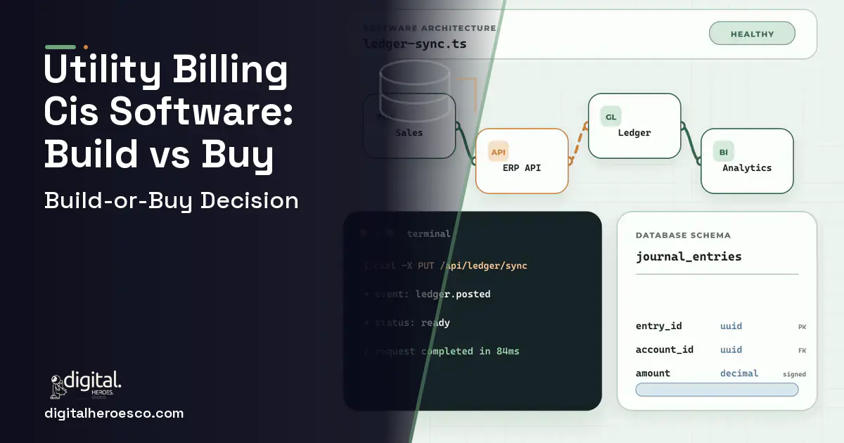ERP Development architecture and database illustration for Utility Billing CIS Software Build vs Buy Guide.