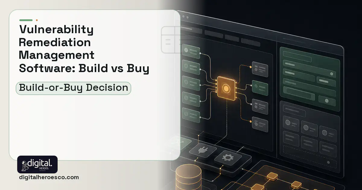 Internal tools product interface illustration for Vulnerability Remediation Management Software Build vs Buy Guide.
