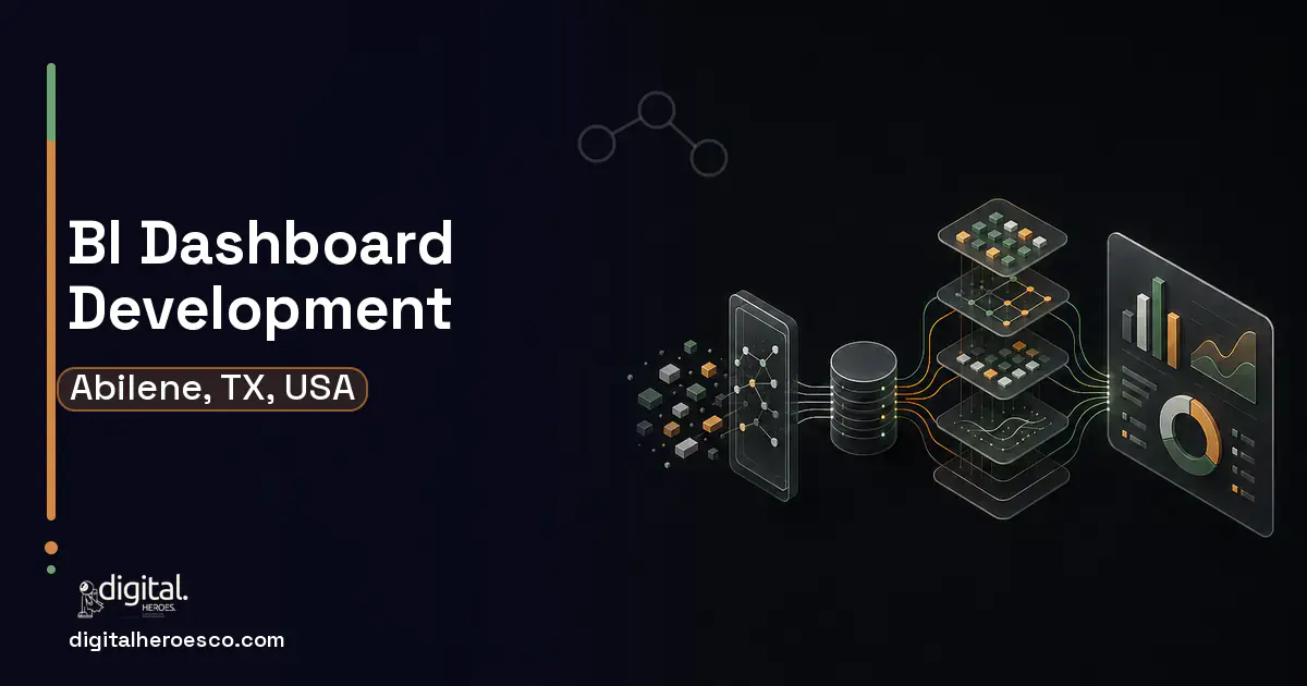 BI Dashboard Development workflow illustration for Abilene, TX, USA.