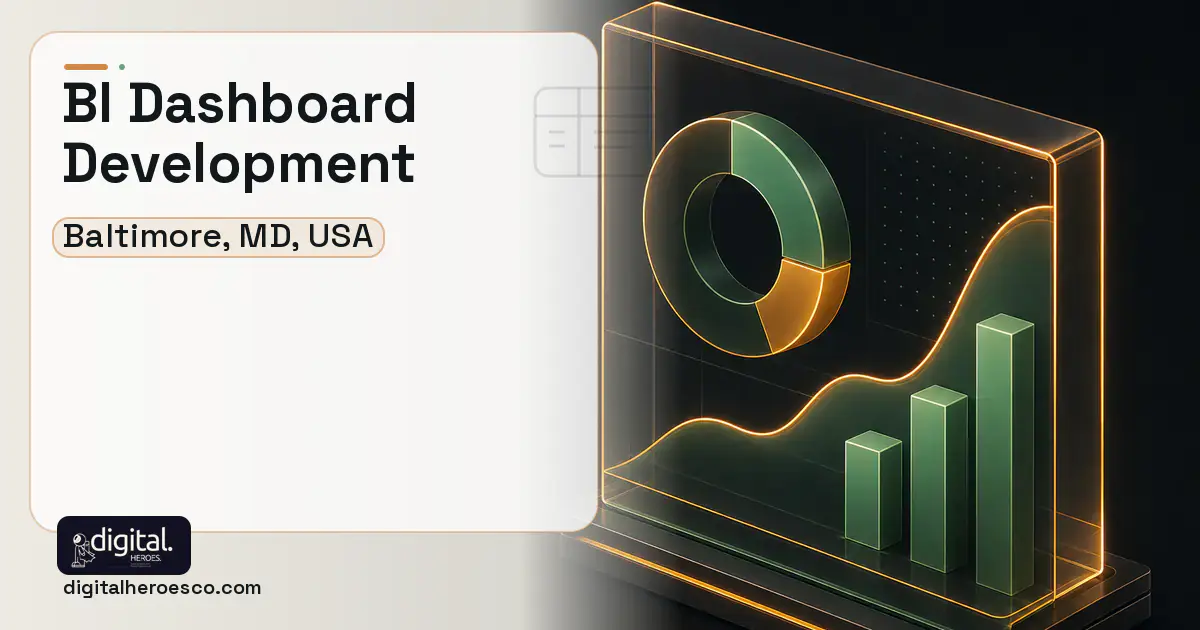BI Dashboard Development product interface illustration for Baltimore, MD, USA.