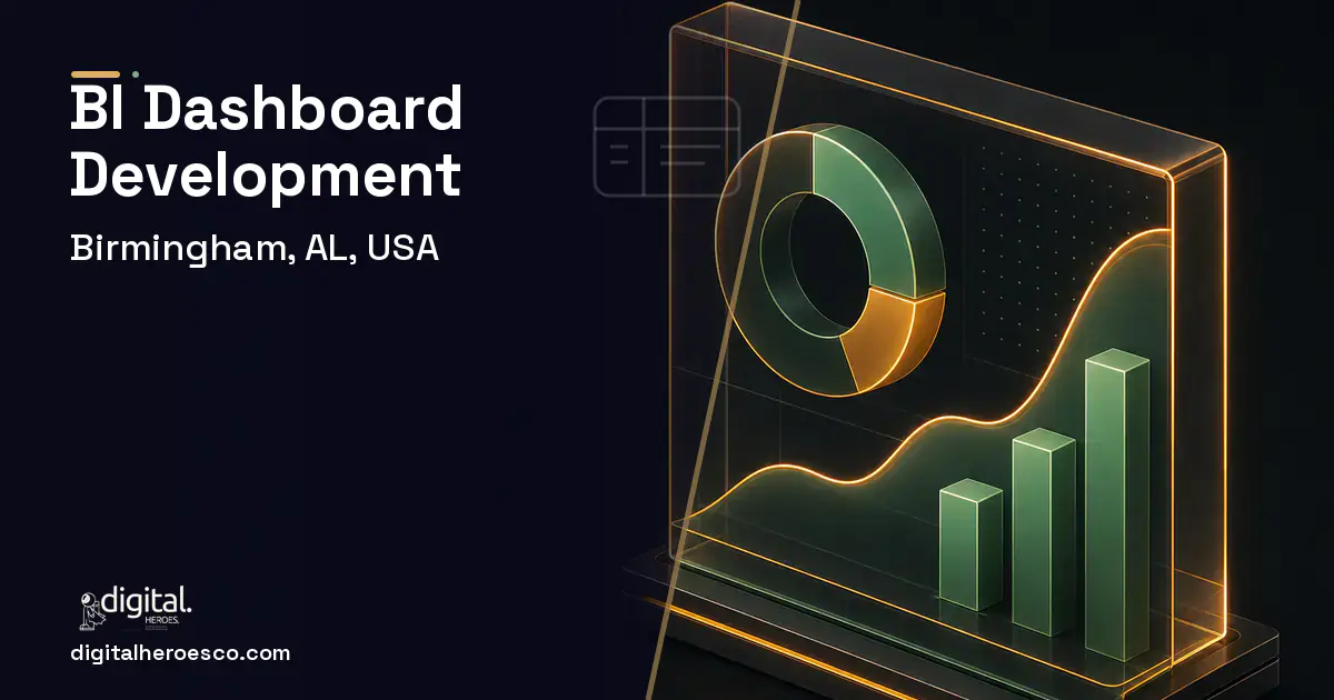 BI Dashboard Development product interface illustration for Birmingham, AL, USA.