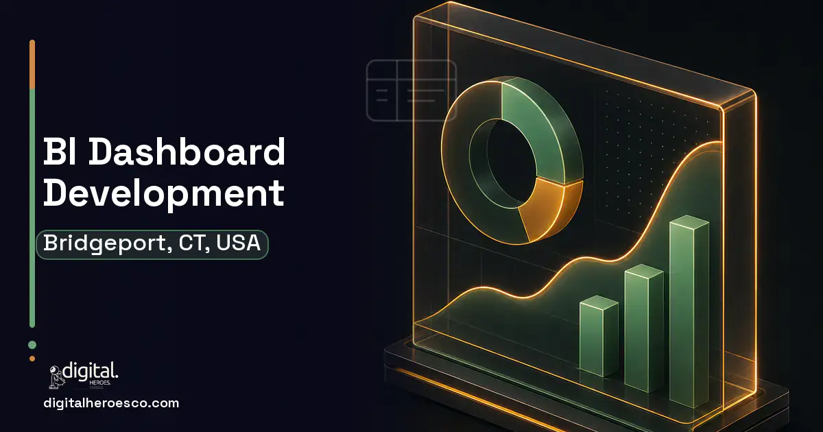 BI Dashboard Development product interface illustration for Bridgeport, CT, USA.