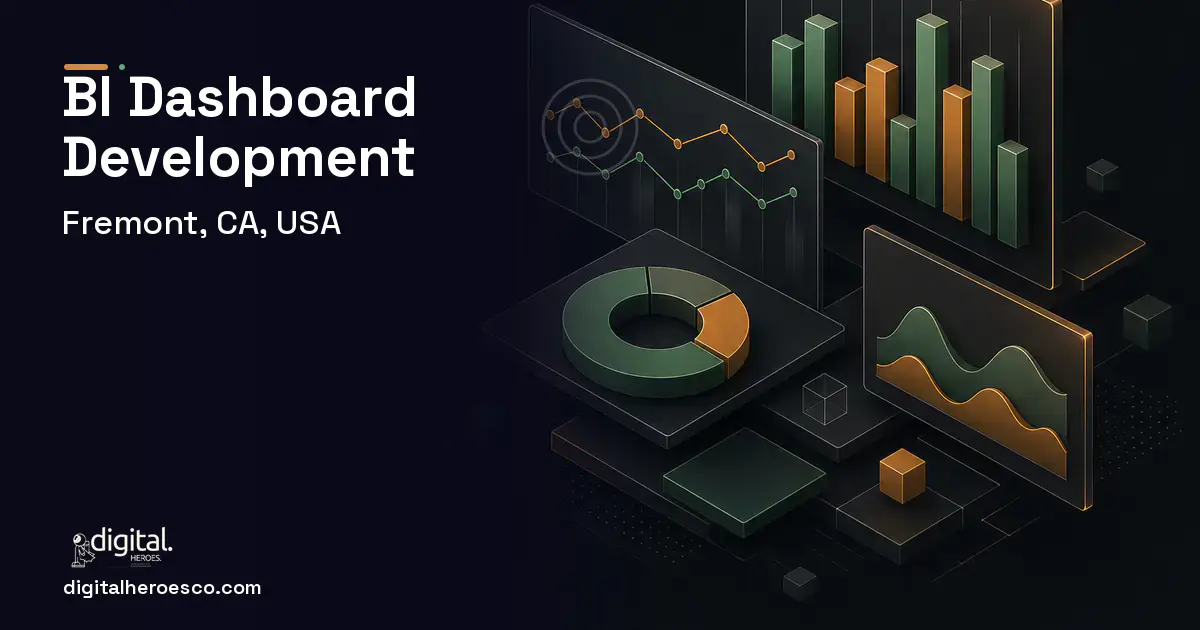 BI Dashboard Development software overview illustration for Fremont, CA, USA.