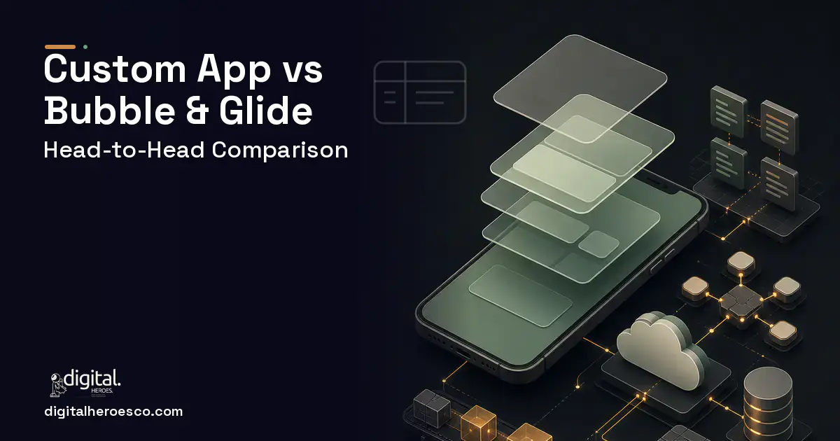 Mobile App Development product interface illustration for Custom Mobile App vs No-Code Builders Like Bubble and Glide.