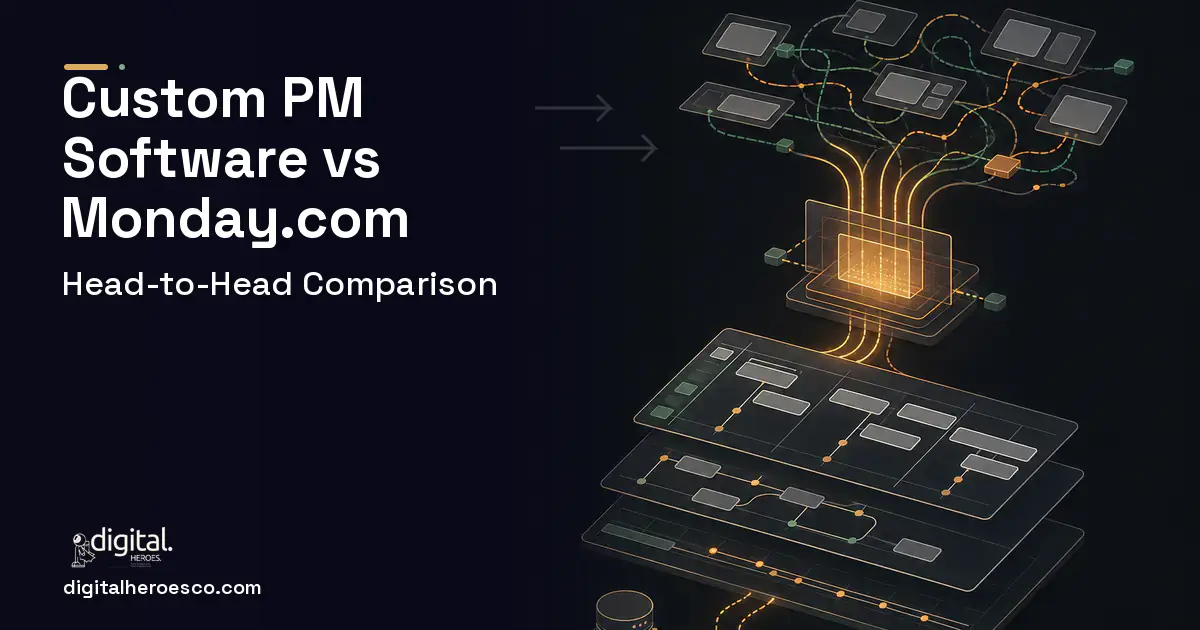 Project Management Software workflow illustration for Custom Project Management Software vs Monday.com.