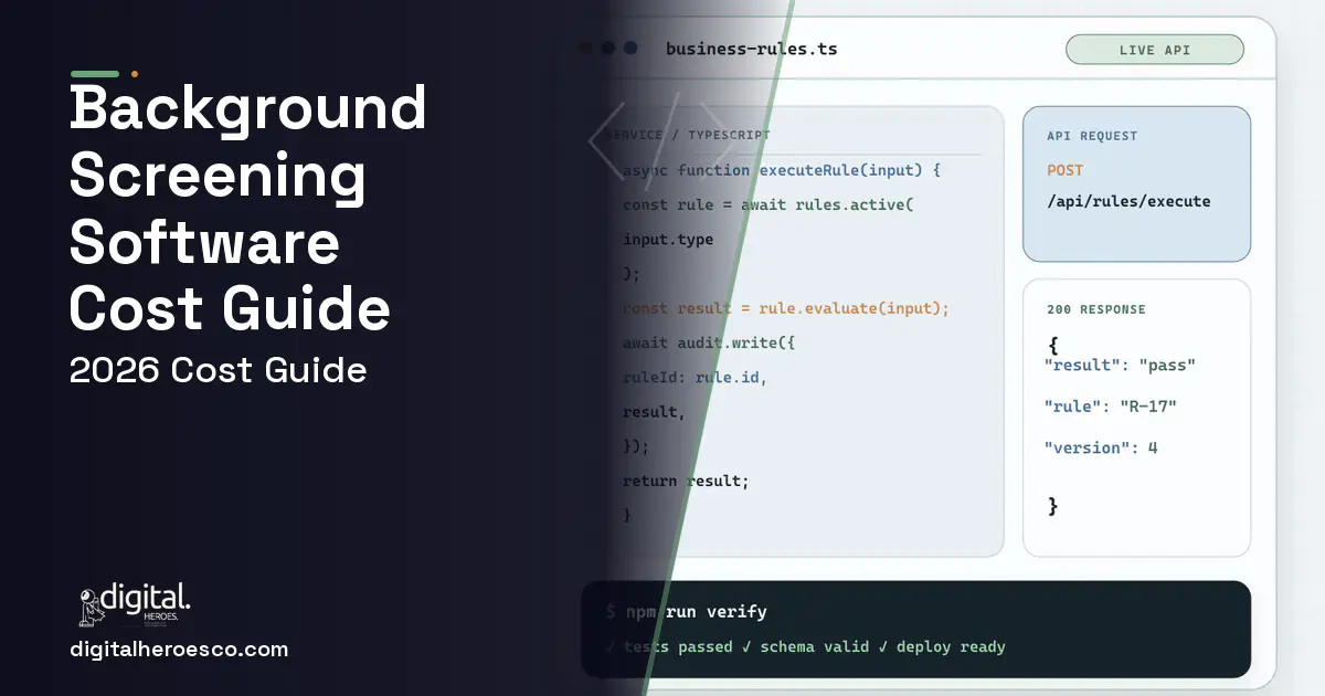 Custom Software Development code editor and API illustration for Background Screening Software Cost Guide.