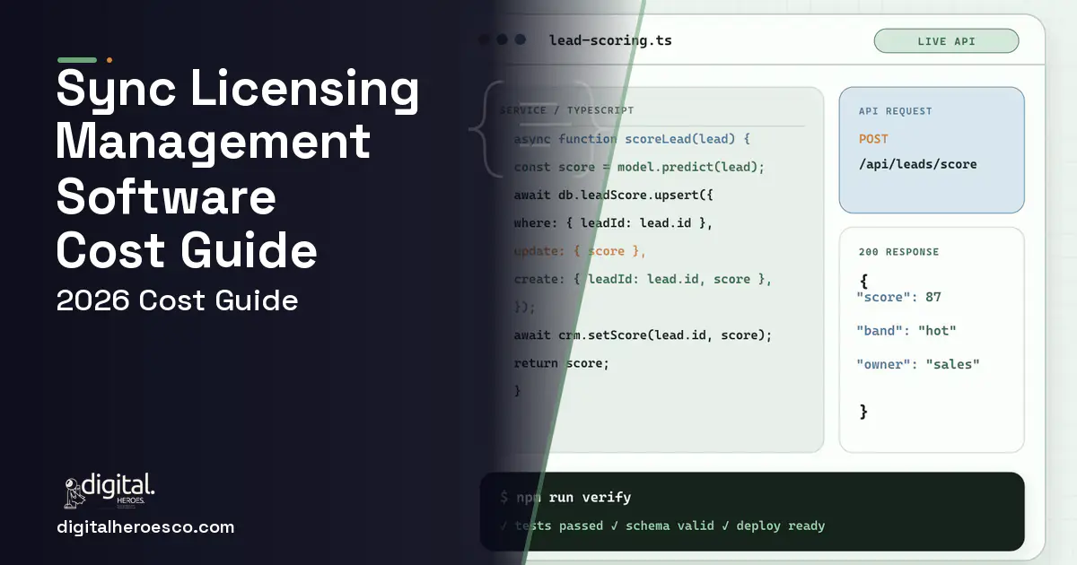 CRM Development code editor and API illustration for Sync Licensing Management Software Cost Guide.