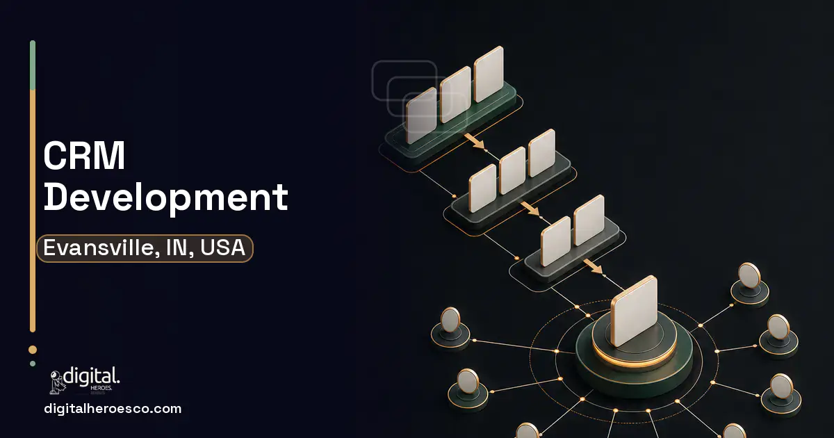 CRM Development software overview illustration for Evansville, IN, USA.