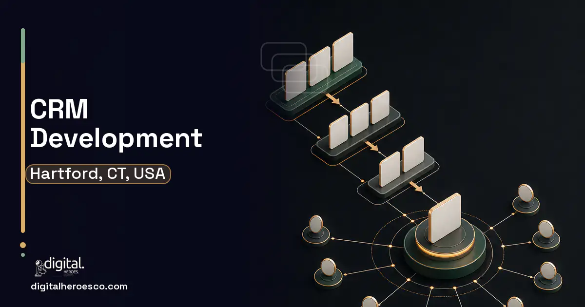 CRM Development software overview illustration for Hartford, CT, USA.
