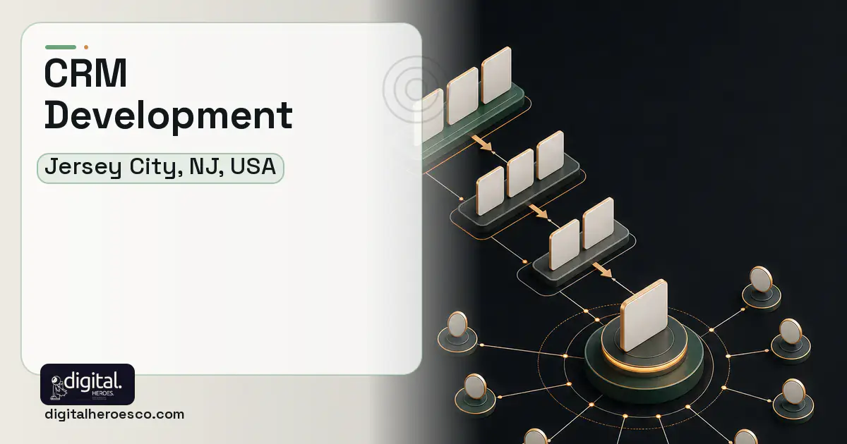 CRM Development software overview illustration for Jersey City, NJ, USA.