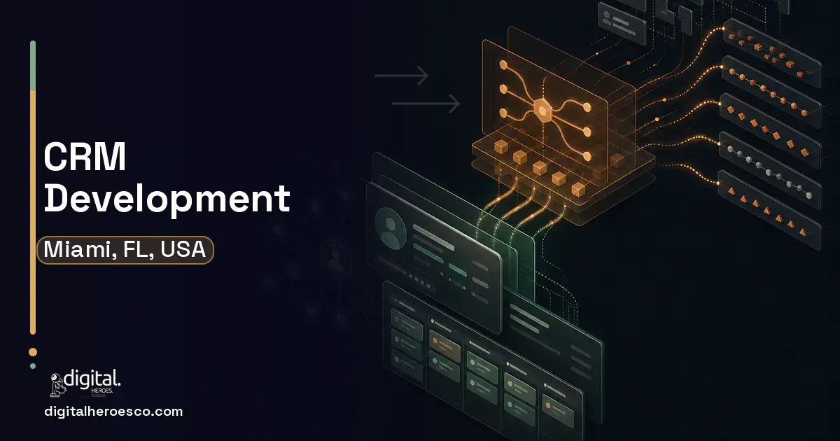 CRM Development workflow illustration for Miami, FL, USA.