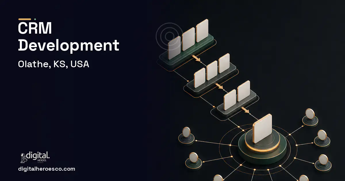 CRM Development software overview illustration for Olathe, KS, USA.