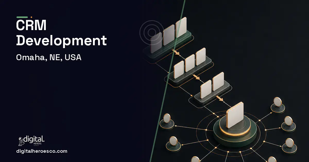 CRM Development software overview illustration for Omaha, NE, USA.