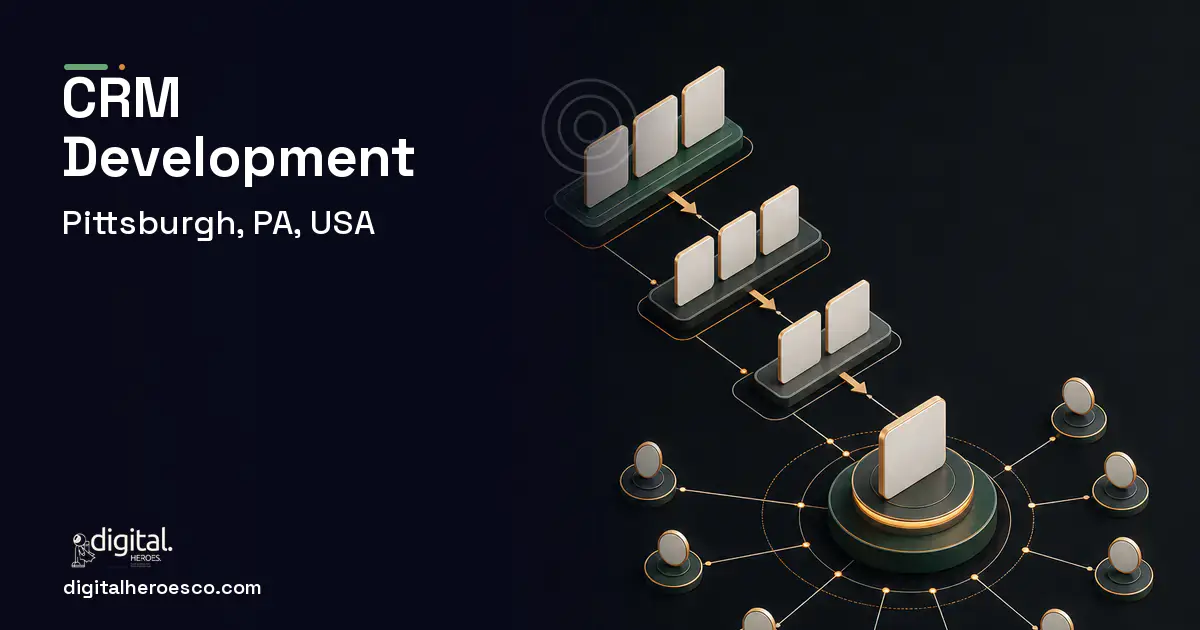 CRM Development software overview illustration for Pittsburgh, PA, USA.
