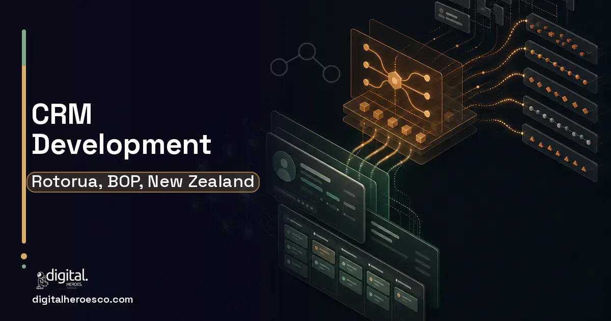 CRM Development workflow illustration for Rotorua, BOP, New Zealand.