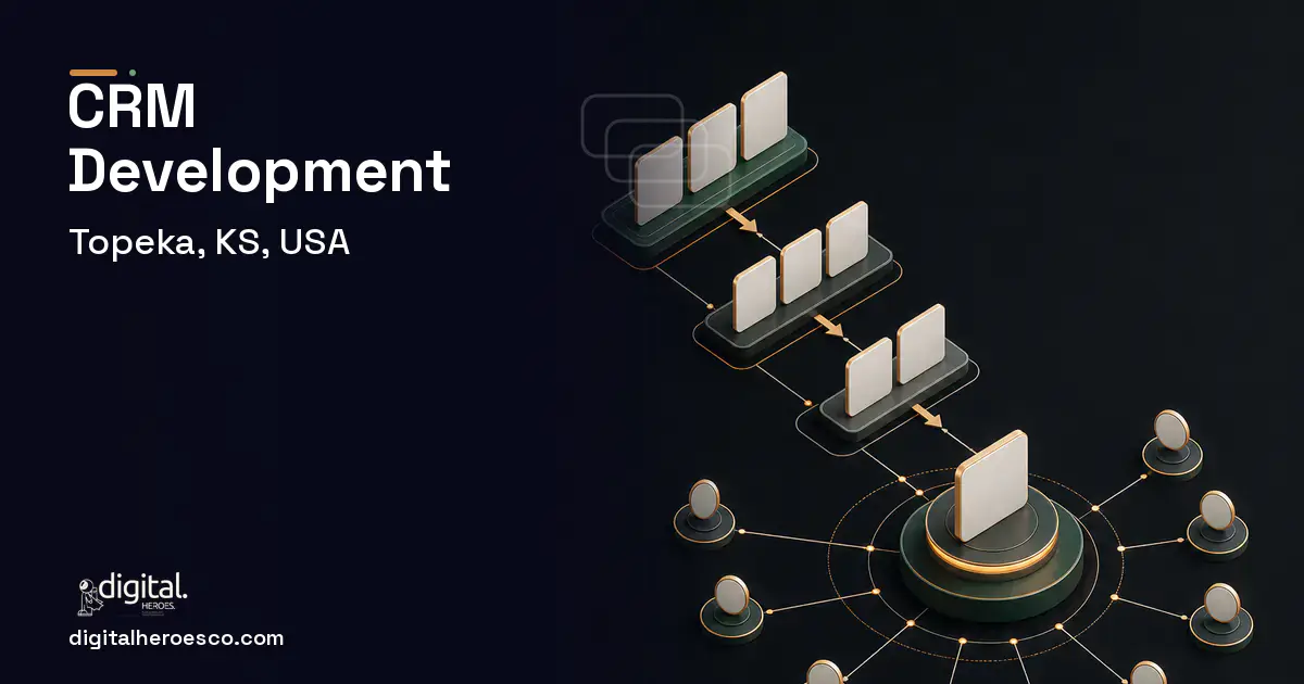 CRM Development software overview illustration for Topeka, KS, USA.
