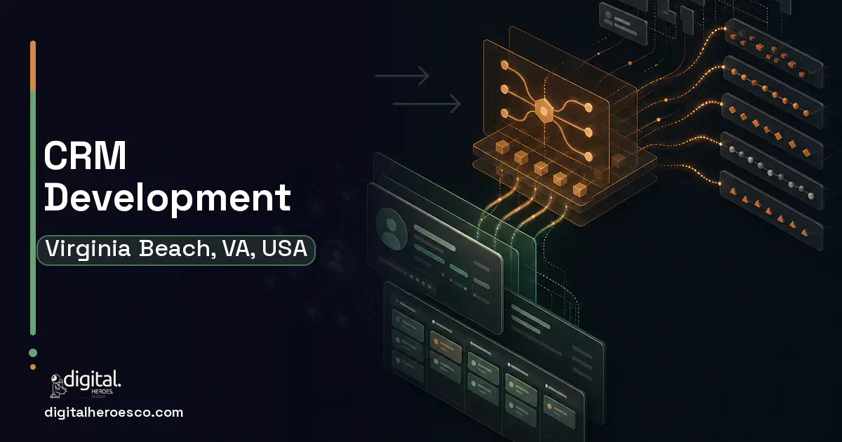 CRM Development workflow illustration for Virginia Beach, VA, USA.