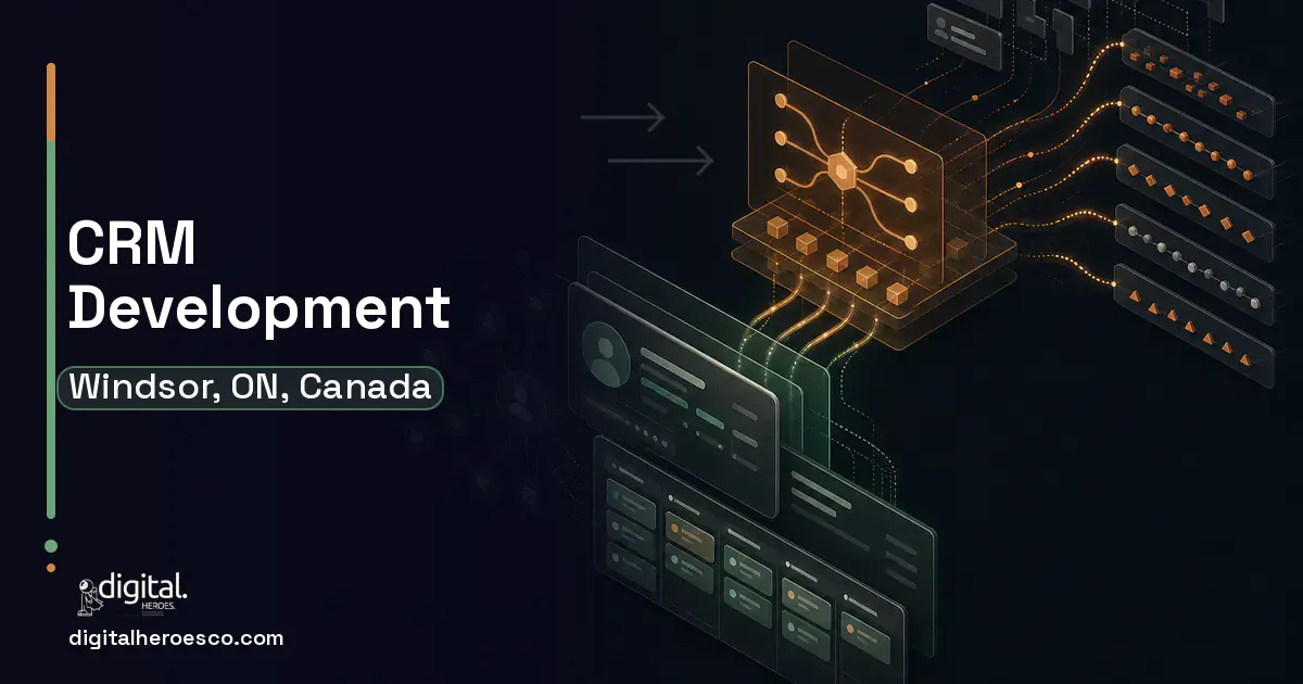 CRM Development workflow illustration for Windsor, ON, Canada.