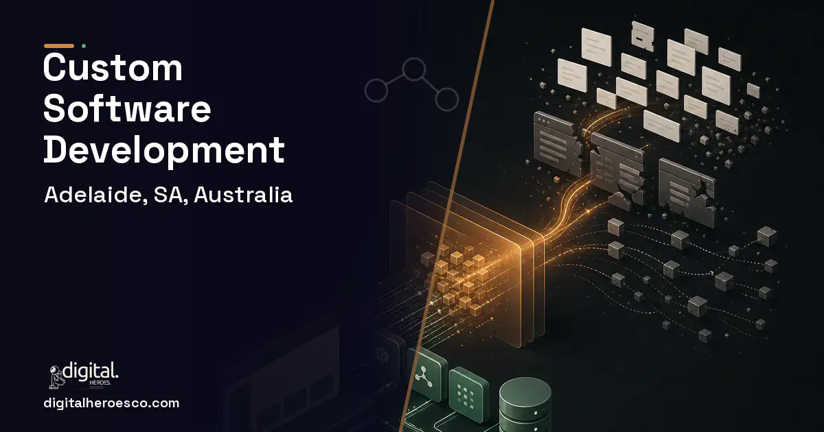 Custom Software Development workflow illustration for Adelaide, SA, Australia.