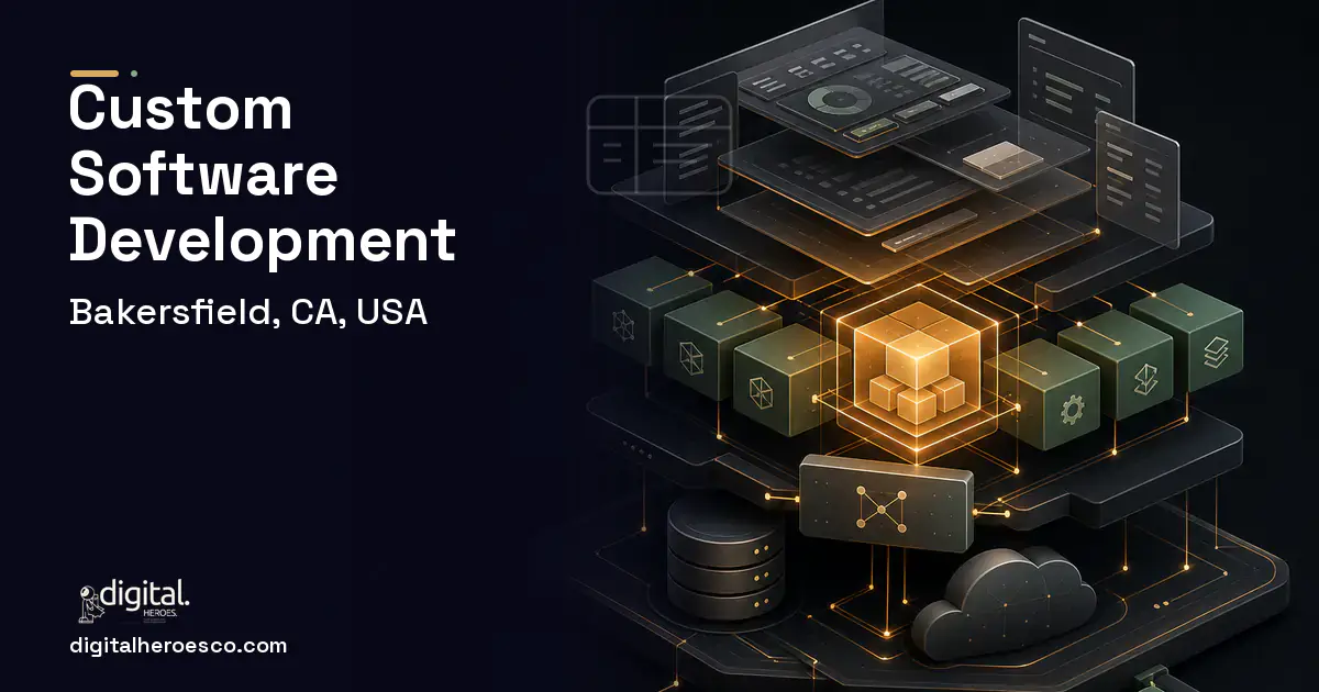 Custom Software Development product interface illustration for Bakersfield, CA, USA.