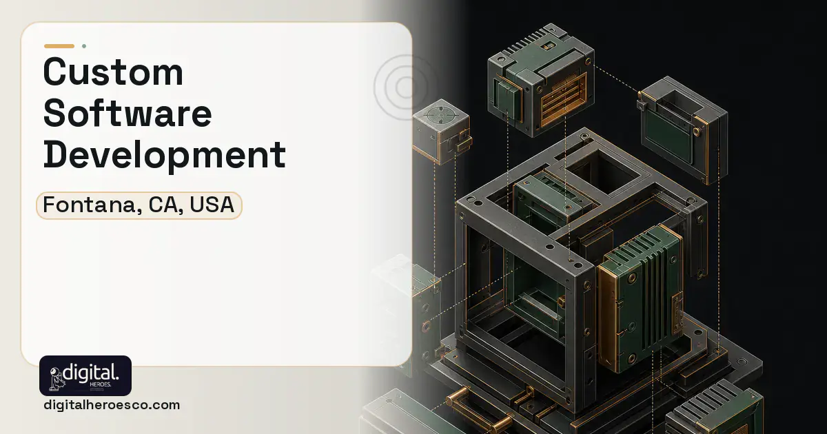 Custom Software Development software overview illustration for Fontana, CA, USA.