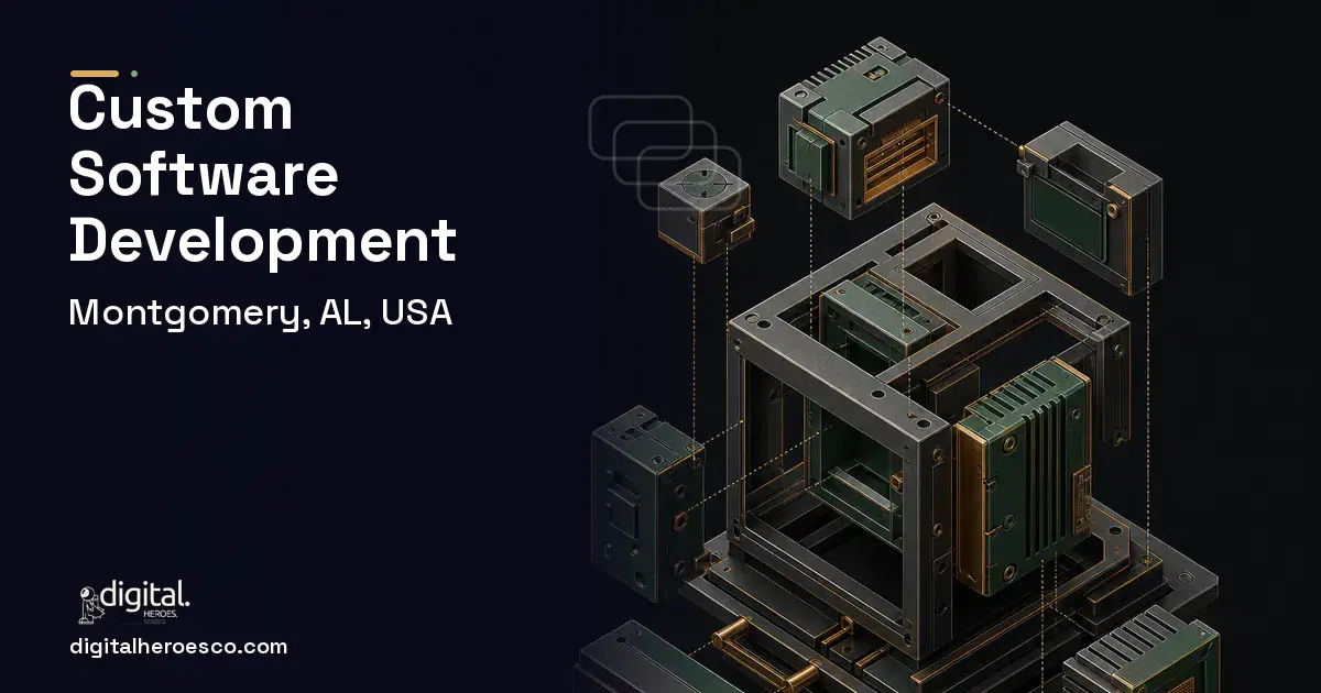 Custom Software Development software overview illustration for Montgomery, AL, USA.