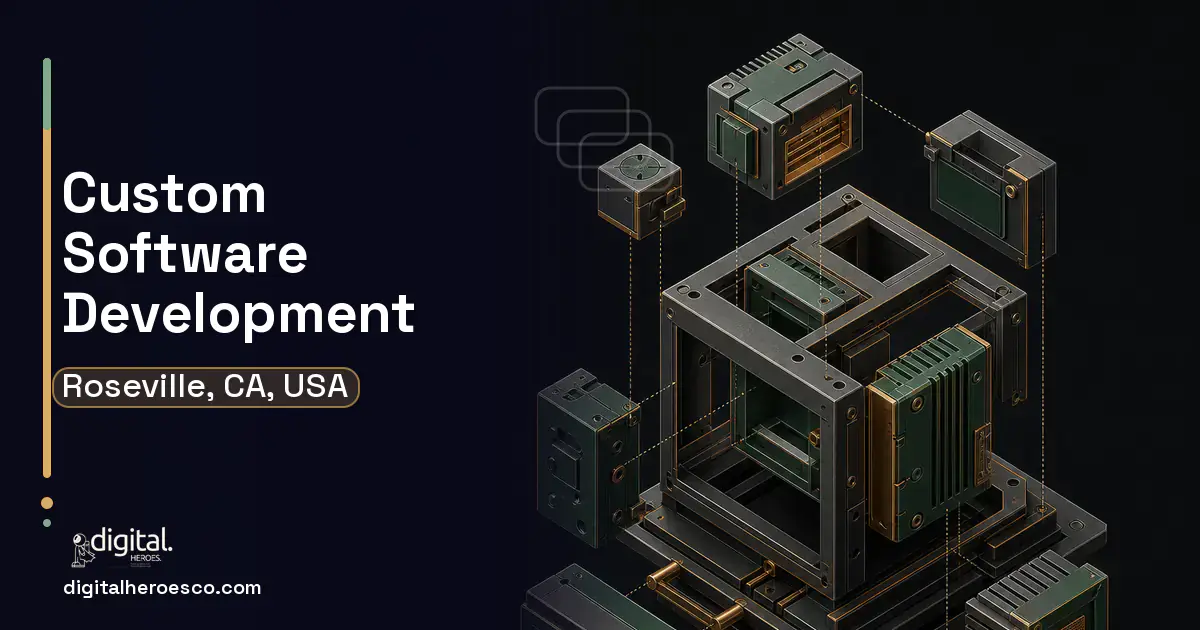 Custom Software Development software overview illustration for Roseville, CA, USA.