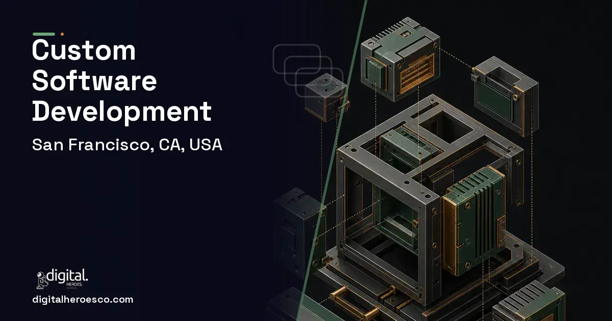 Custom Software Development software overview illustration for San Francisco, CA, USA.