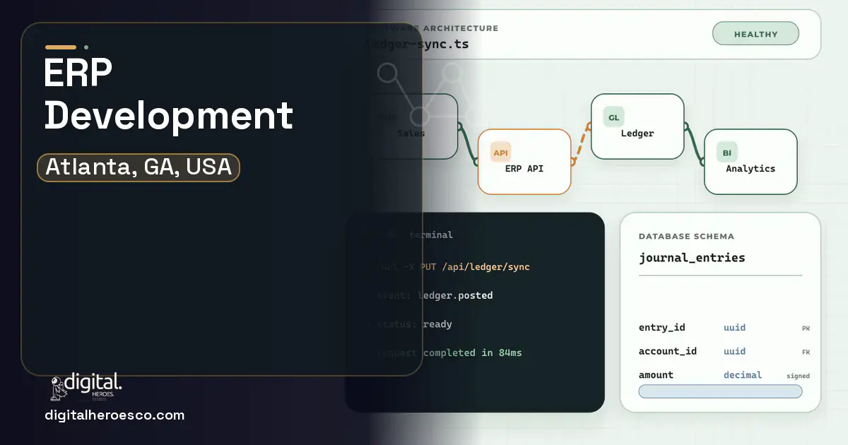 ERP Development architecture and database illustration for Atlanta, GA, USA.