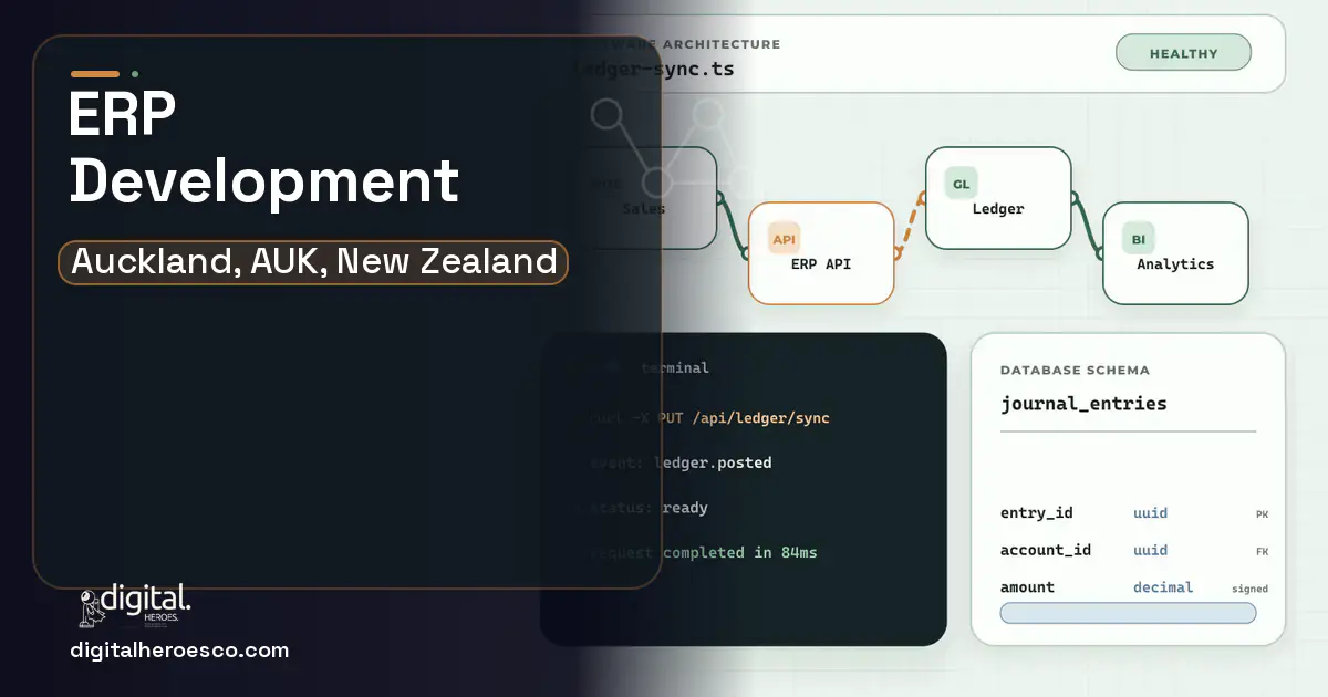 ERP Development architecture and database illustration for Auckland, AUK, New Zealand.