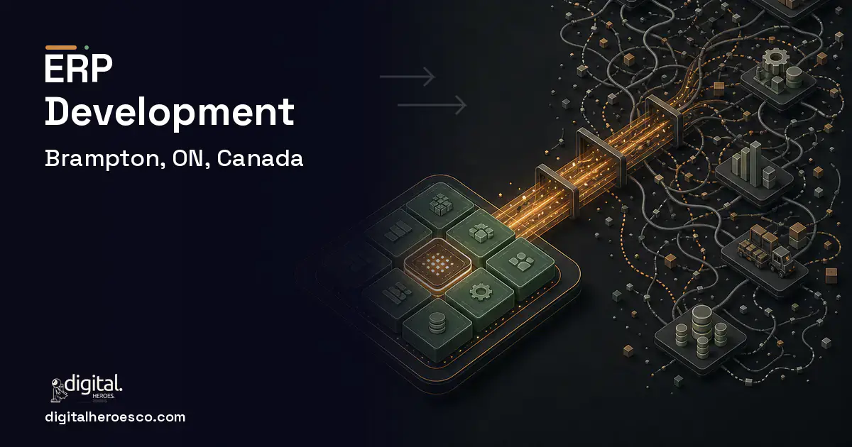 ERP Development workflow illustration for Brampton, ON, Canada.