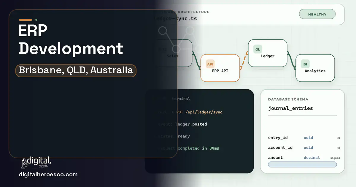 ERP Development architecture and database illustration for Brisbane, QLD, Australia.