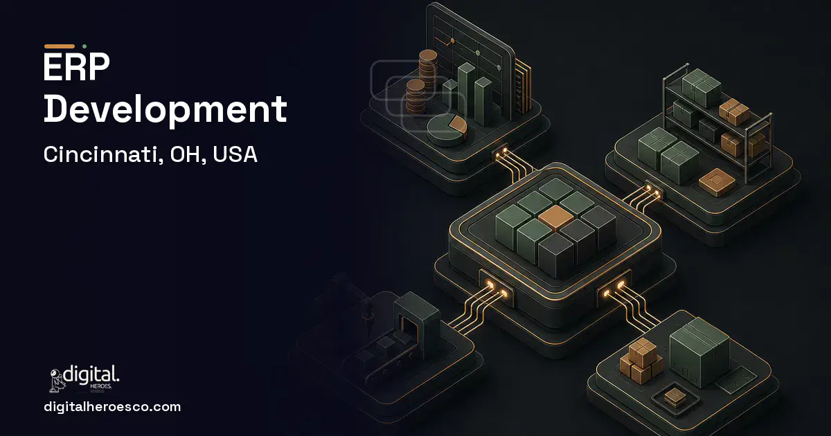 ERP Development software overview illustration for Cincinnati, OH, USA.