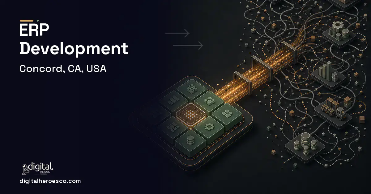 ERP Development workflow illustration for Concord, CA, USA.