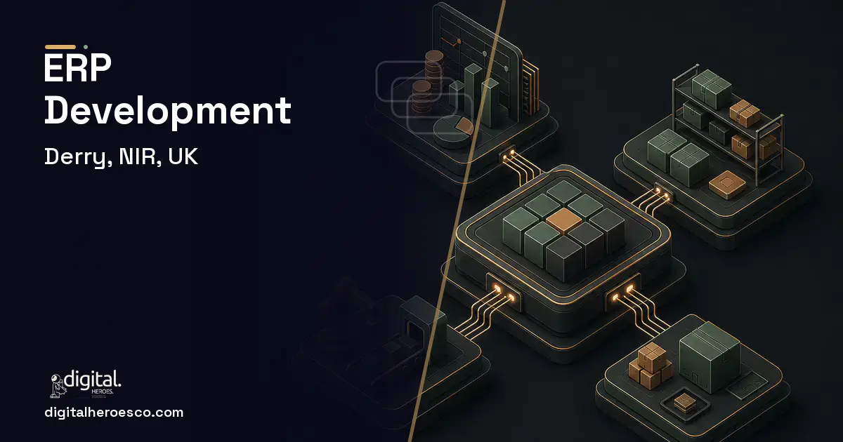 ERP Development software overview illustration for Derry, NIR, UK.