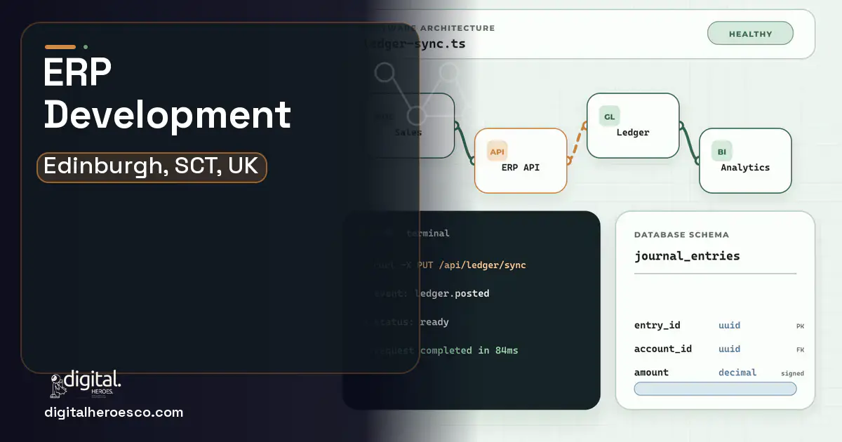 ERP Development architecture and database illustration for Edinburgh, SCT, UK.