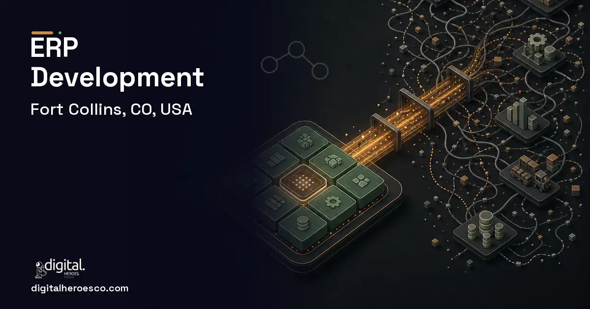 ERP Development workflow illustration for Fort Collins, CO, USA.