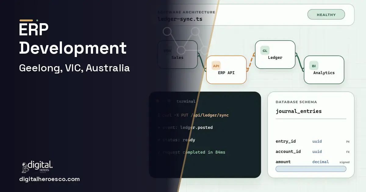 ERP Development architecture and database illustration for Geelong, VIC, Australia.