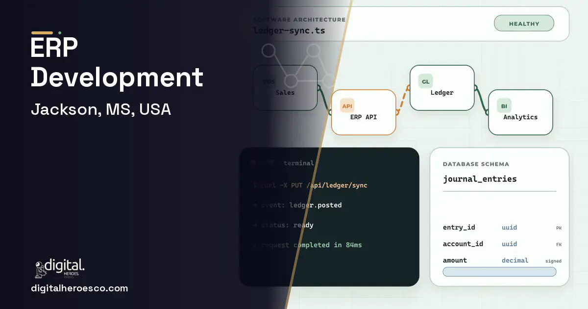 ERP Development architecture and database illustration for Jackson, MS, USA.